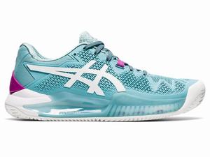 Asics GEL-RESOLUTION 8 CLAY Women's Tennis Shoes White / Blue | USX793456